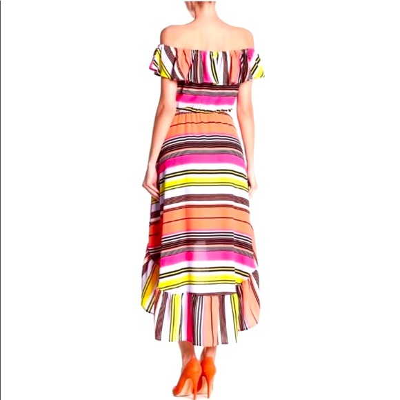 Bright Colorful On/Off Shoulder Party Dress with Ruffled Hem Sz. M - Picture 5 of 16